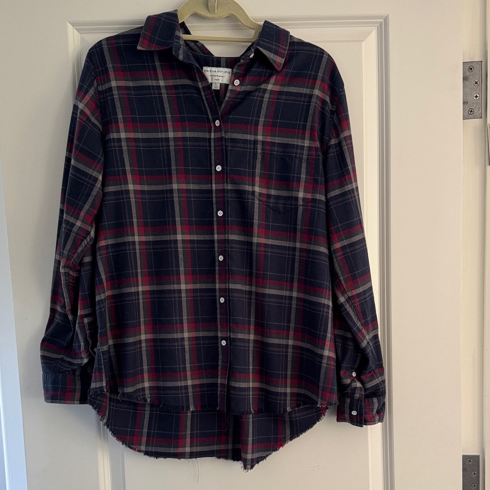 Women's Classic Plaid Button-Down Shirt - Navy and Red